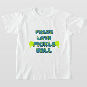 Pickleball Peace und Liebe mit blauer Schrift T-Shirt