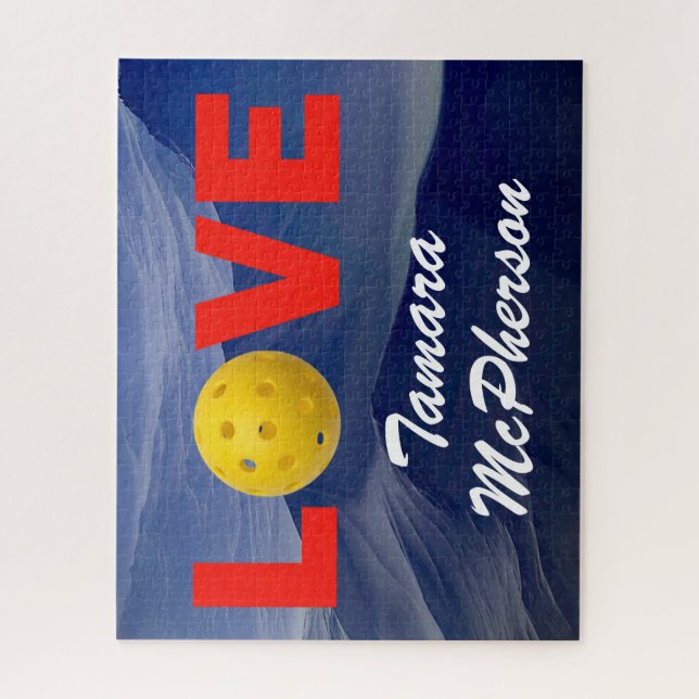 Pickleball personalisieren mit Name Blue Backgroun Puzzle (Vertikal)