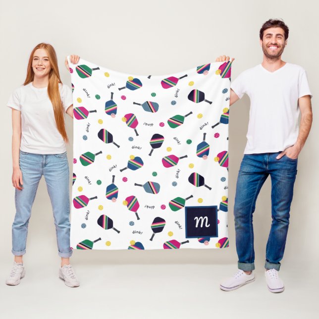 Pickleball Personalisiert Monogram Blue Green Pink Fleecedecke (Beispiel)