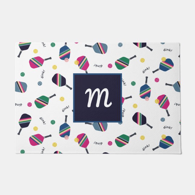 Pickleball Personalisiert Monogram Blue Green Pink Fußmatte (Vorderseite)