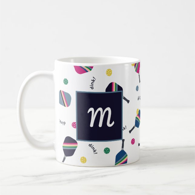Pickleball Personalisiert Monogram Blue Green Pink Kaffeetasse (Links)