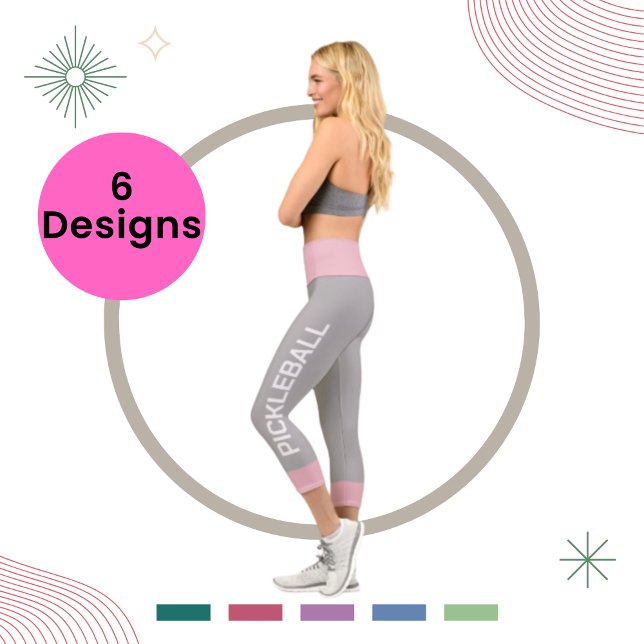 Pickleball Personalisiert rosa-grau Capri Leggings (Von Creator hochgeladen)