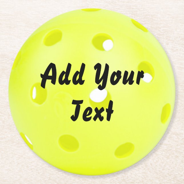 Pickleball Pickle Ball Yellow Personaliz Runder Pappuntersetzer (Vorderseite)