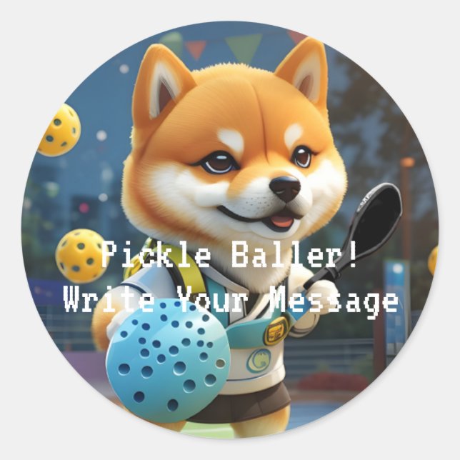 Pickleball Pickle Baller Shiba Inu Runder Aufkleber (Vorderseite)