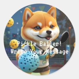 Pickleball Pickle Baller Shiba Inu Runder Aufkleber