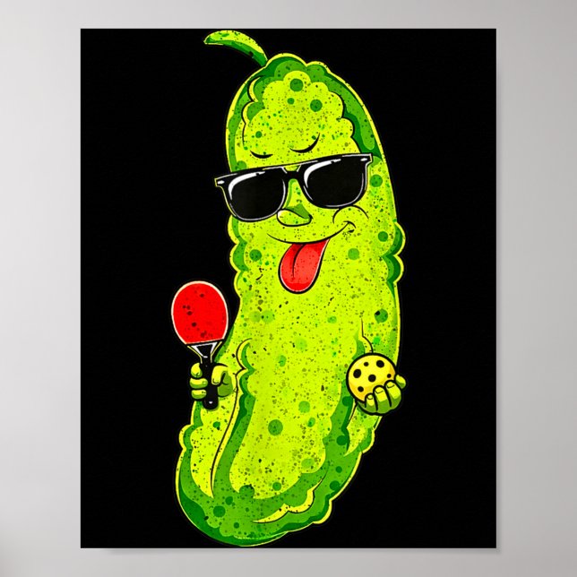 Pickleball-Pickle mit Sonnenbrille, Paddle & Poster (Vorne)