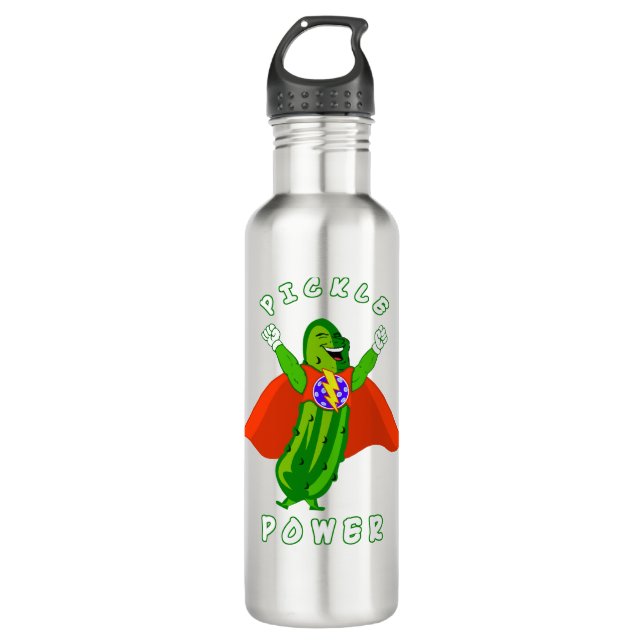 Pickleball Pickle Power Super Hero Edelstahlflasche (Vorderseite)
