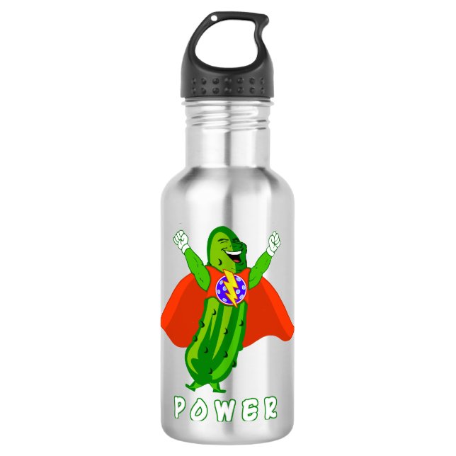 Pickleball Pickle Power Super Hero Edelstahlflasche (Vorderseite)