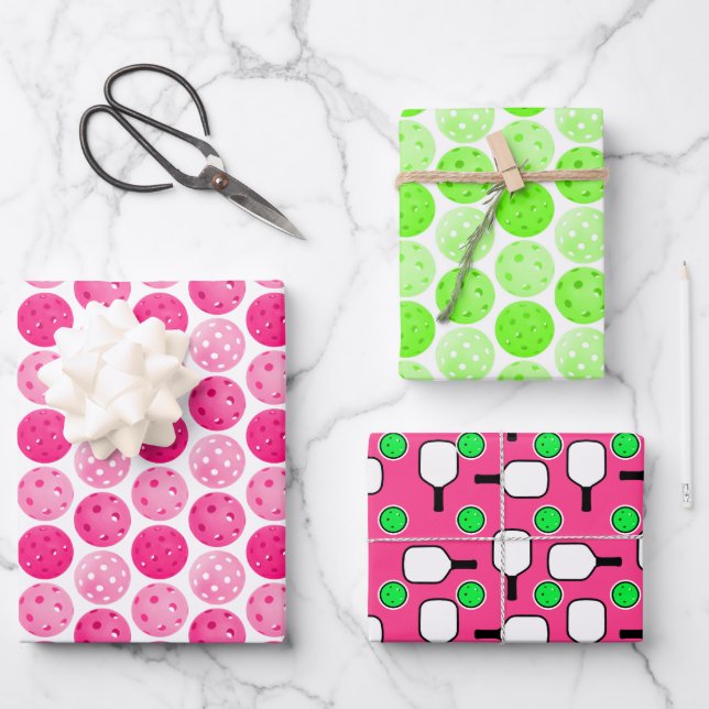 Pickleball Pink Green Pickleball Party Geschenkpapier Set (Vorderseite)