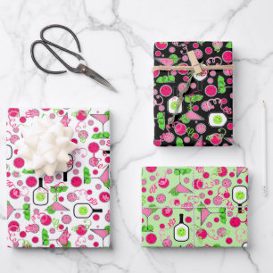 Pickleball Pink Grün Dinks & Drinks Feier Geschenkpapier Set