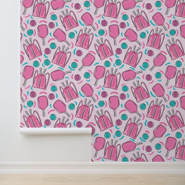 Pickleball Pink Paddle Blue Pink Ball Preppy Tapete (Anwendung)