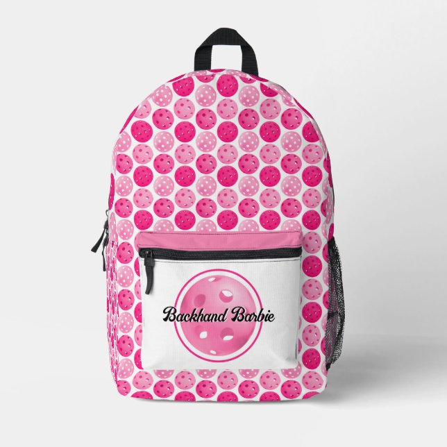 Pickleball Pink & White Pickleballs Personalisiert Bedruckter Rucksack (Vorderseite)