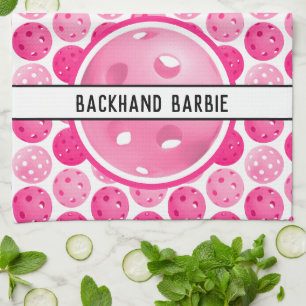 Pickleball Pink & White Pickleballs Personalisiert Geschirrtuch