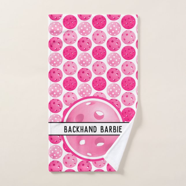 Pickleball Pink & White Pickleballs Personalisiert Handtuch (Handtuch)