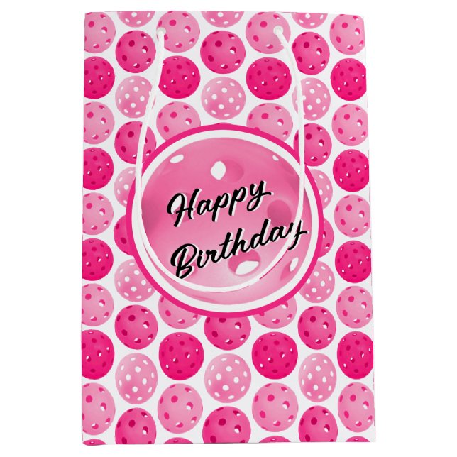 Pickleball Pink & White Pickleballs Personalisiert Mittlere Geschenktüte (Vorderseite)