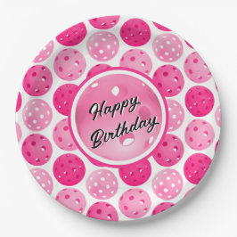 Pickleball Pink & White Pickleballs Personalisiert Pappteller
