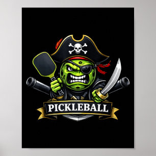 Pickleball-Pirat-Totenkopf-Hut-Charakter-Illustrat Poster