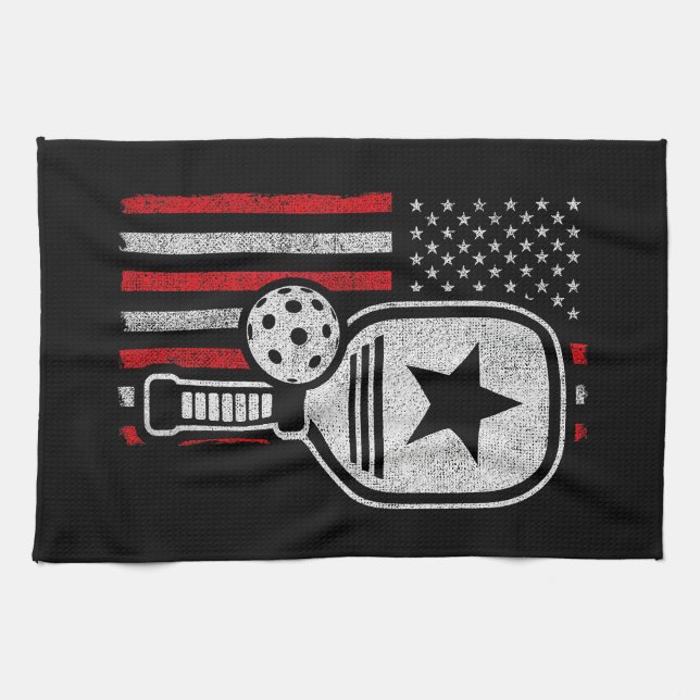 Pickleball Player - American Flag Pickleball - Bil Geschirrtuch (Horizontal)
