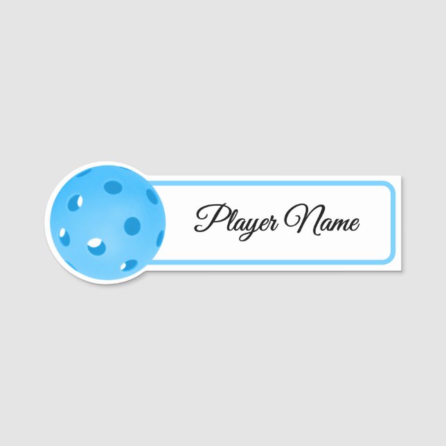 Pickleball Player Blue Pickleballs Personalized Namensschild (Vorderseite)