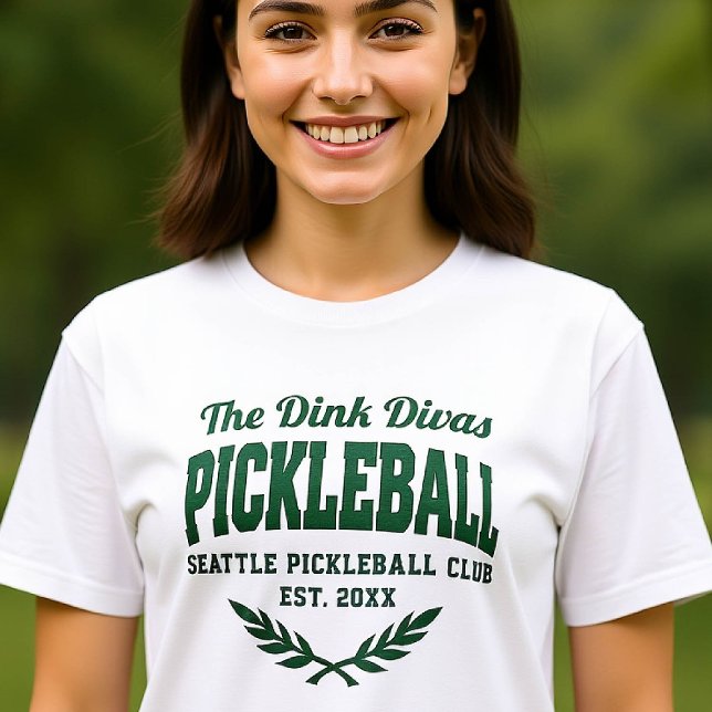 Pickleball Player Club Team Custom Green Emblem T-Shirt (pickleball personalized shirt emblem club team player vintage custom text name green laurel retro)