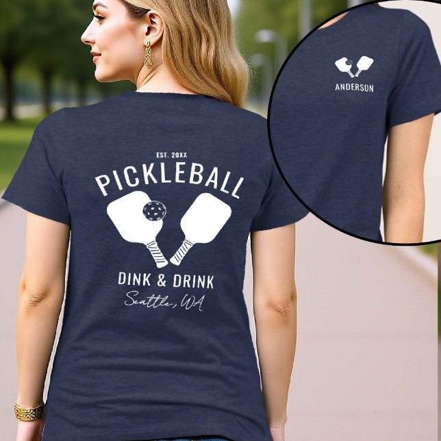 Pickleball Player Club Team Personalisiert White T Tri-Blend Shirt (pickleball personalized shirt emblem club team player custom white text name paddles front back)