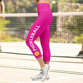 Pickleball Player Custom High Waised Bright Pink Capri Leggings