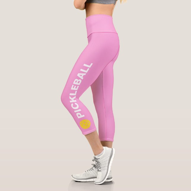 Pickleball Player Custom High Waised Light Pink Capri Leggings (Links)