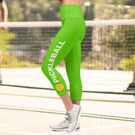 Pickleball Player Custom High Waisted Nebel Green Capri Leggings