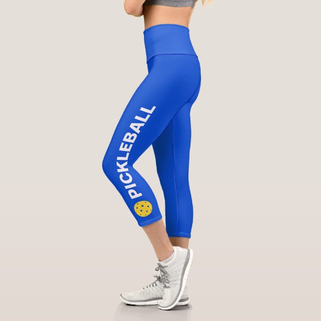 Pickleball Player Custom High Waisted Royal Blue Capri Leggings (Links)