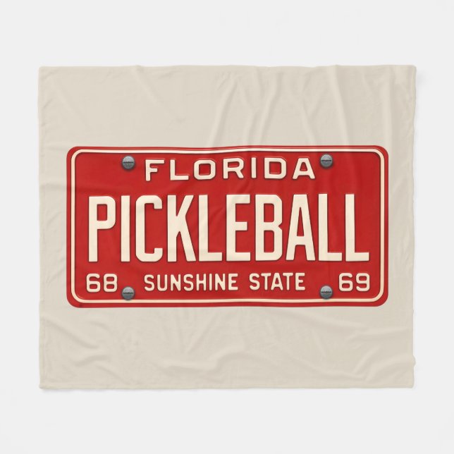 Pickleball Player Fan Retro Florida License Plate Fleecedecke (Vorderseite (Horizontal))