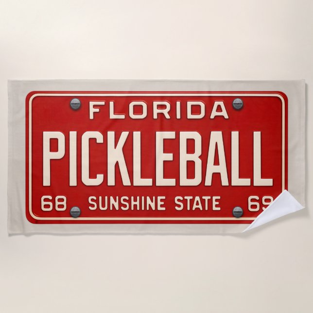 Pickleball Player Fan Retro Florida License Plate Strandtuch (Vorderseite)