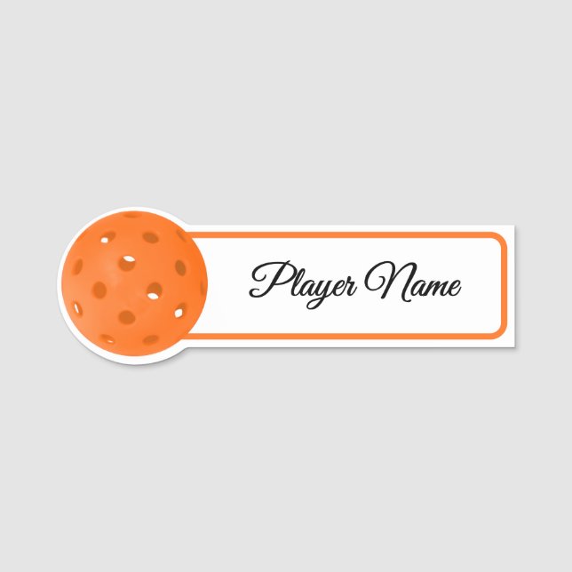Pickleball Player Orange Pickleballs Personalized Namensschild (Vorderseite)