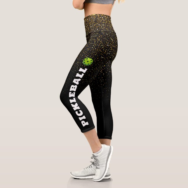 Pickleball Player Personalisiert Black Gold Glitze Capri Leggings (Links)