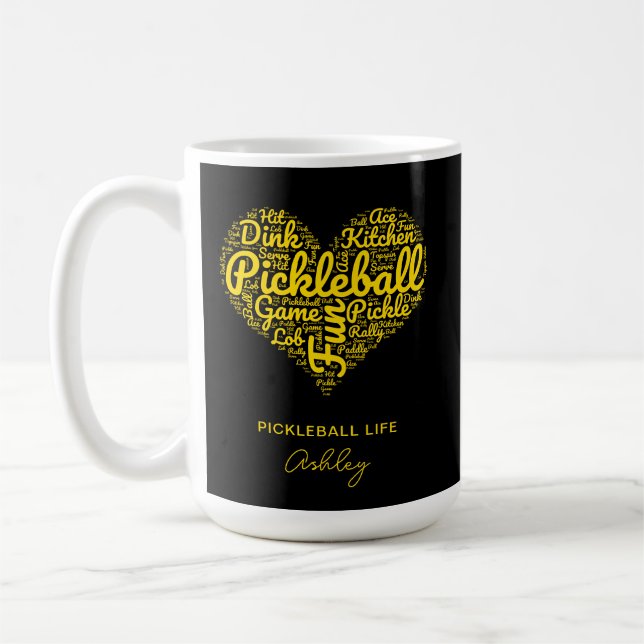 Pickleball Player Personalisiert Name Word Art Kaffeetasse (Links)
