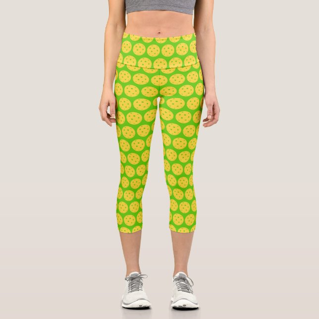 Pickleball Player Pickleball Muster Bright Green Capri Leggings (Vorderseite)