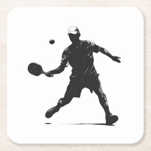 Pickleball Player Silhouette Sportdesign Rechteckiger Pappuntersetzer