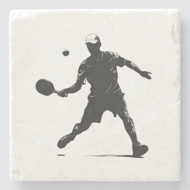 Pickleball Player Silhouette Sportdesign Steinuntersetzer (Vorderseite)