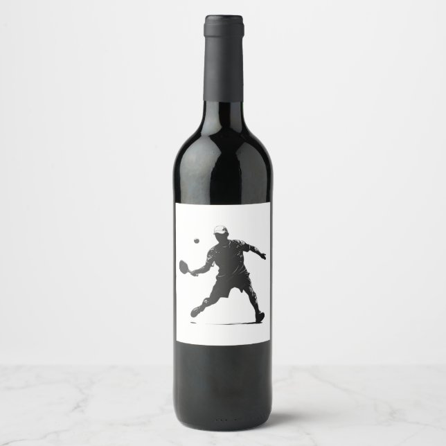 Pickleball Player Silhouette Sportdesign Weinetikett (Vorderseite)