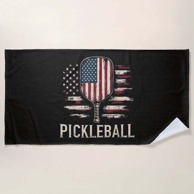 Pickleball Player US Flag Retro Paddleball Strandtuch (Vorderseite)