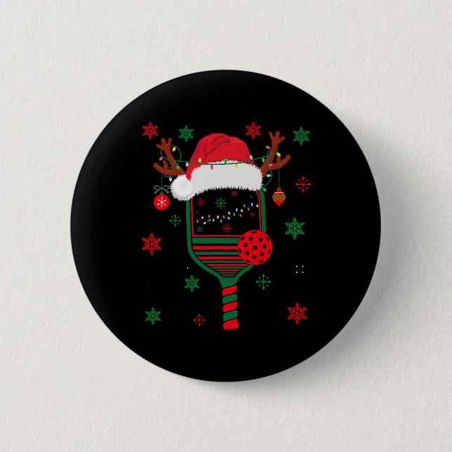 Pickleball Player Weihnachtsfeiertag Reindeer Xmas Button (Vorderseite)