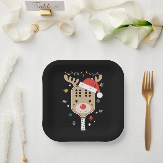 Pickleball Player Weihnachtsfeiertag Reindeer Xmas Pappteller (Hochzeit)