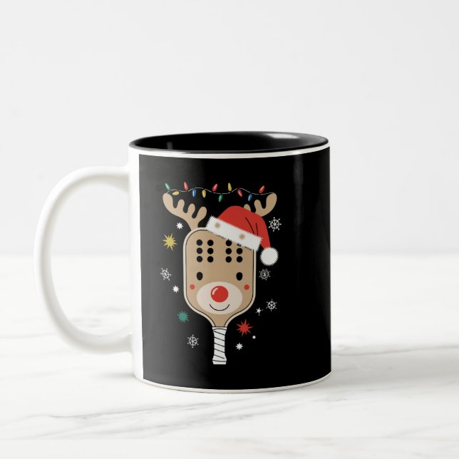 Pickleball Player Weihnachtsfeiertag Reindeer Xmas Zweifarbige Tasse (Links)