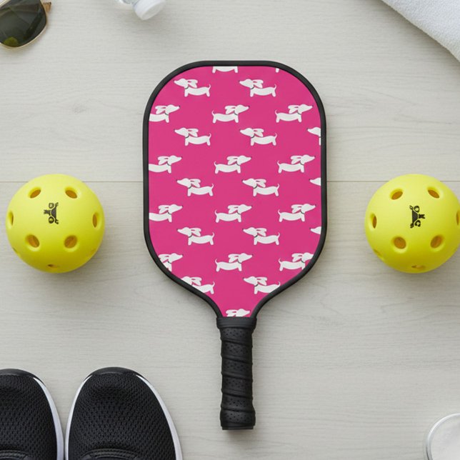 Pickleball Playing Dackel Mama Rosa Pickleball Schläger (Pink dachshund pickleball paddle)
