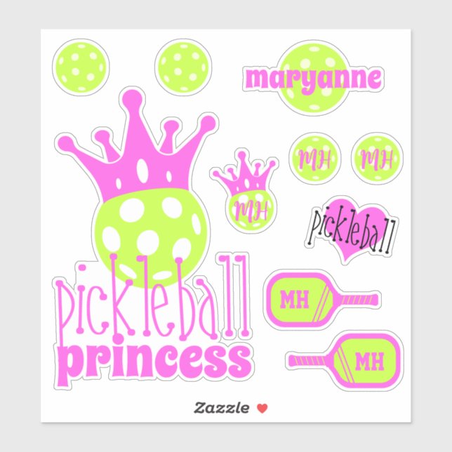 Pickleball Princess Bright Pink Vinyl Sticker Set (Blatt)