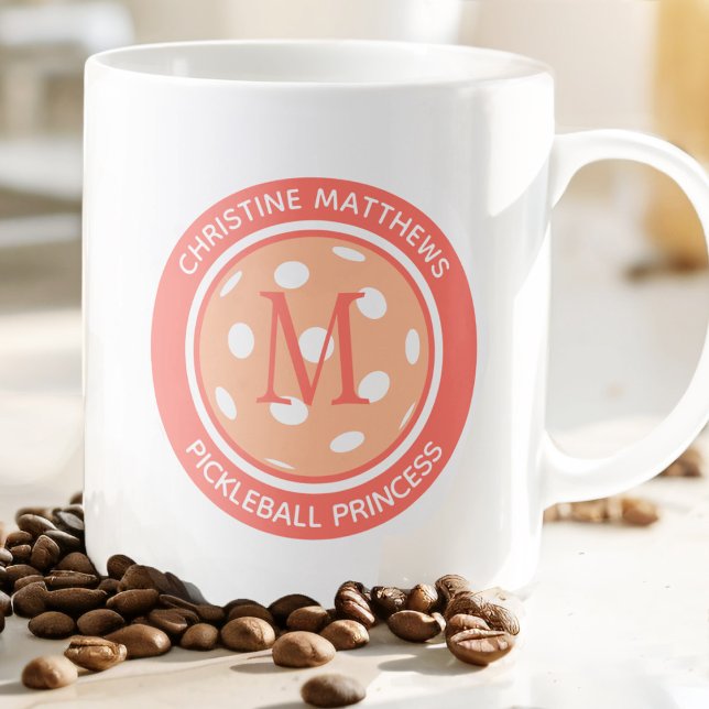 Pickleball Princess Funny Quote Name Initial Peach Jumbo-Tasse (Von Creator hochgeladen)