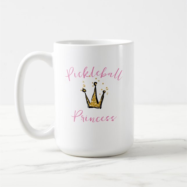 Pickleball Princess Gold Glitzer Tiara & Pink Text Kaffeetasse (Links)