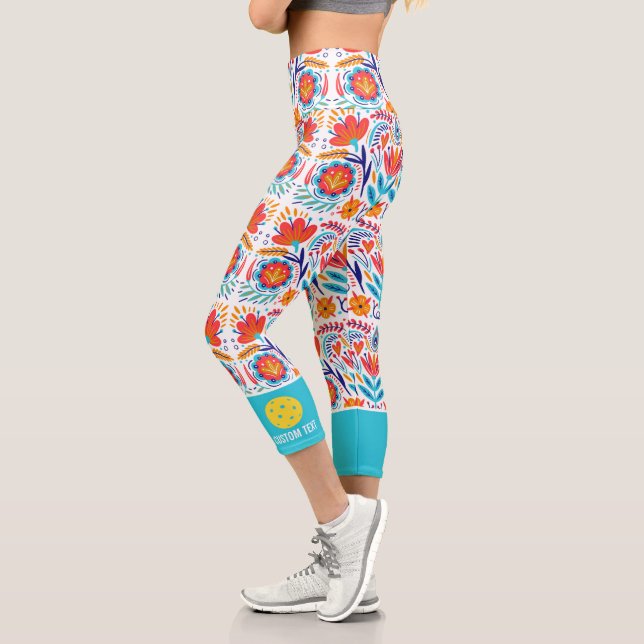 Pickleball Print Fun Farbige Blume Benutzerdefinie Capri Leggings (Links)