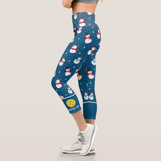 Pickleball Print Funny Winter Snowman Custom Text Capri Leggings (Links)