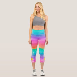 Pickleball Print Rainbow Watercolor Benutzerdefini Capri Leggings