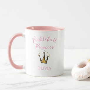 Pickleball Prinzessin Gold Glitter Tiara Rosa Cust Tasse